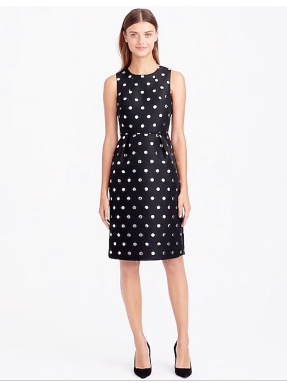 J.Crew 4 Black Silver Metallic Polka Dot Sleeveless Back Hidden Zip Dress